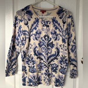 Merona Blue and Cream Patterned Cardigan